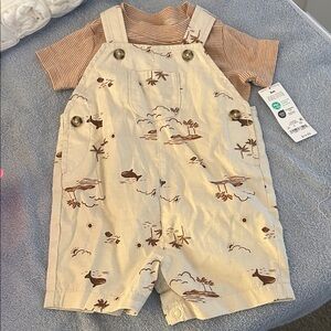 Beige and Brown Boys Overalls 6 Months